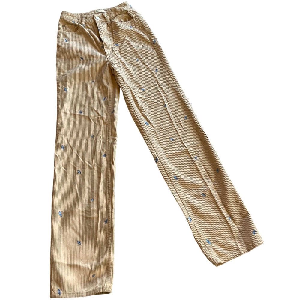 PacSun 90s Boyfriend Corduroy Pants Beige Embroidered Blue Mushroom Size 23